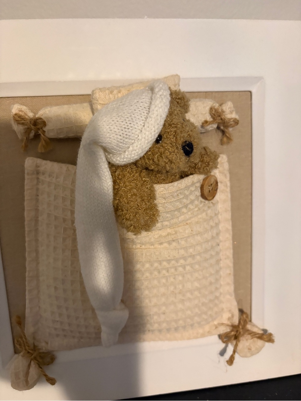 Plush Brown Bear in Cream Knit Sleeping Cap - Kids Accessories